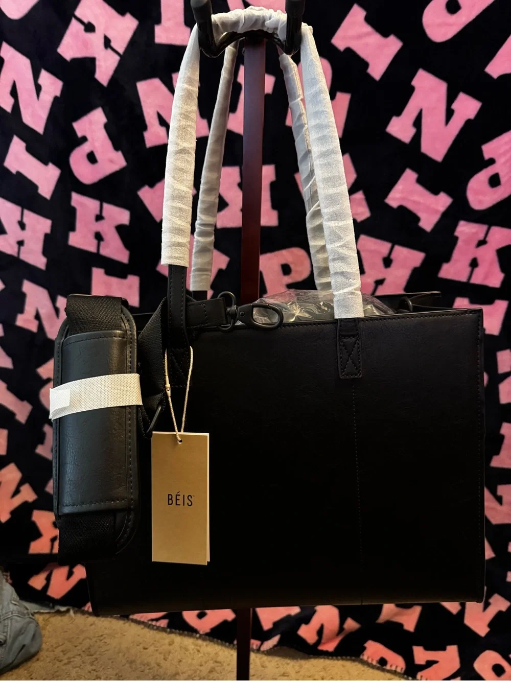 BEIS Black Structured Tote with Front Pocket